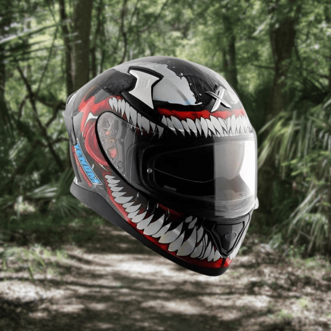 Destination Moto AXOR APEX MARVEL VENOM GLOSS BLACK RED HELMET