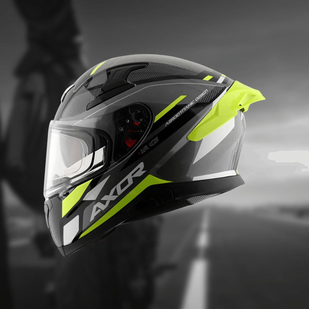 Axor Apex Turbine Gloss Black Neon Grey Helmet โ Destination Moto