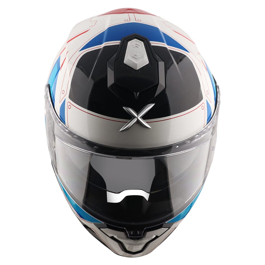 Destination Moto AXOR Brutale Ryden White Blue Red Dual Spoiler Helmet