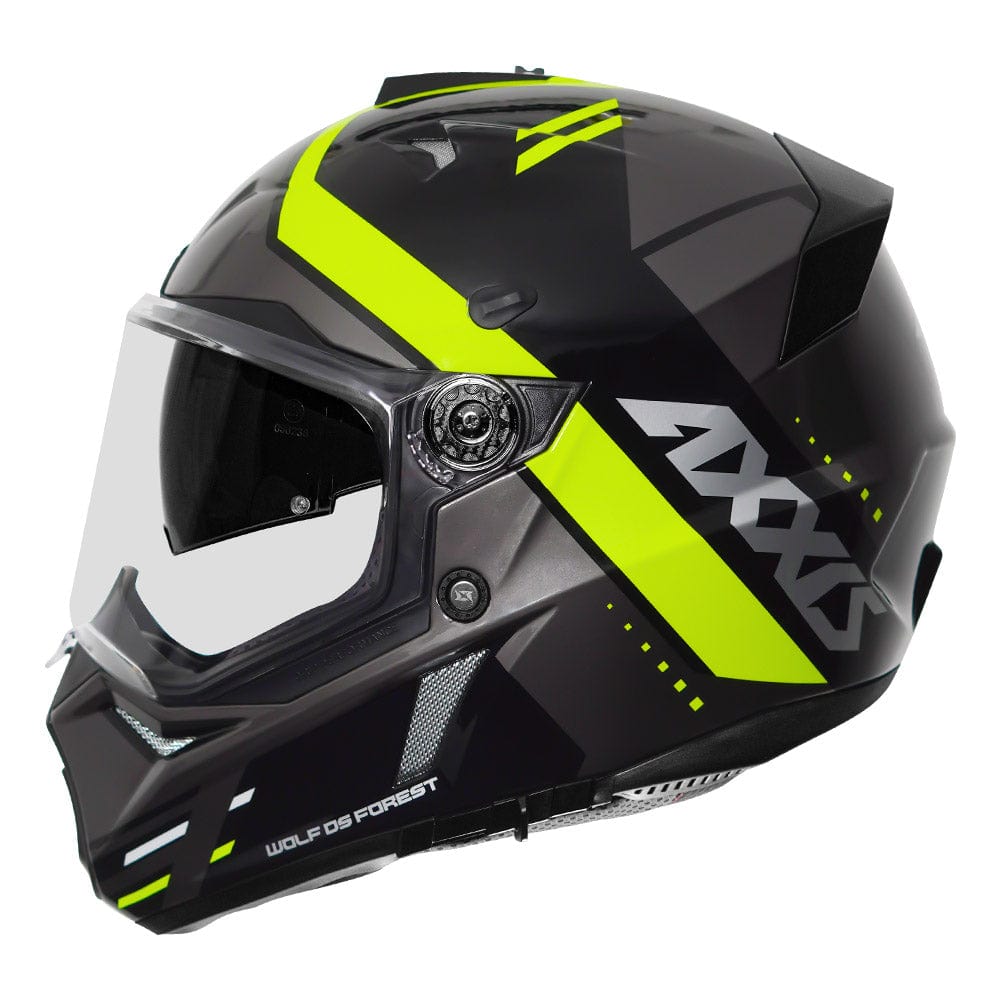 Destination Moto AXXIS WOLF DUAL SPORT FOREST GLOSS FLUORO YELLOW HELMET