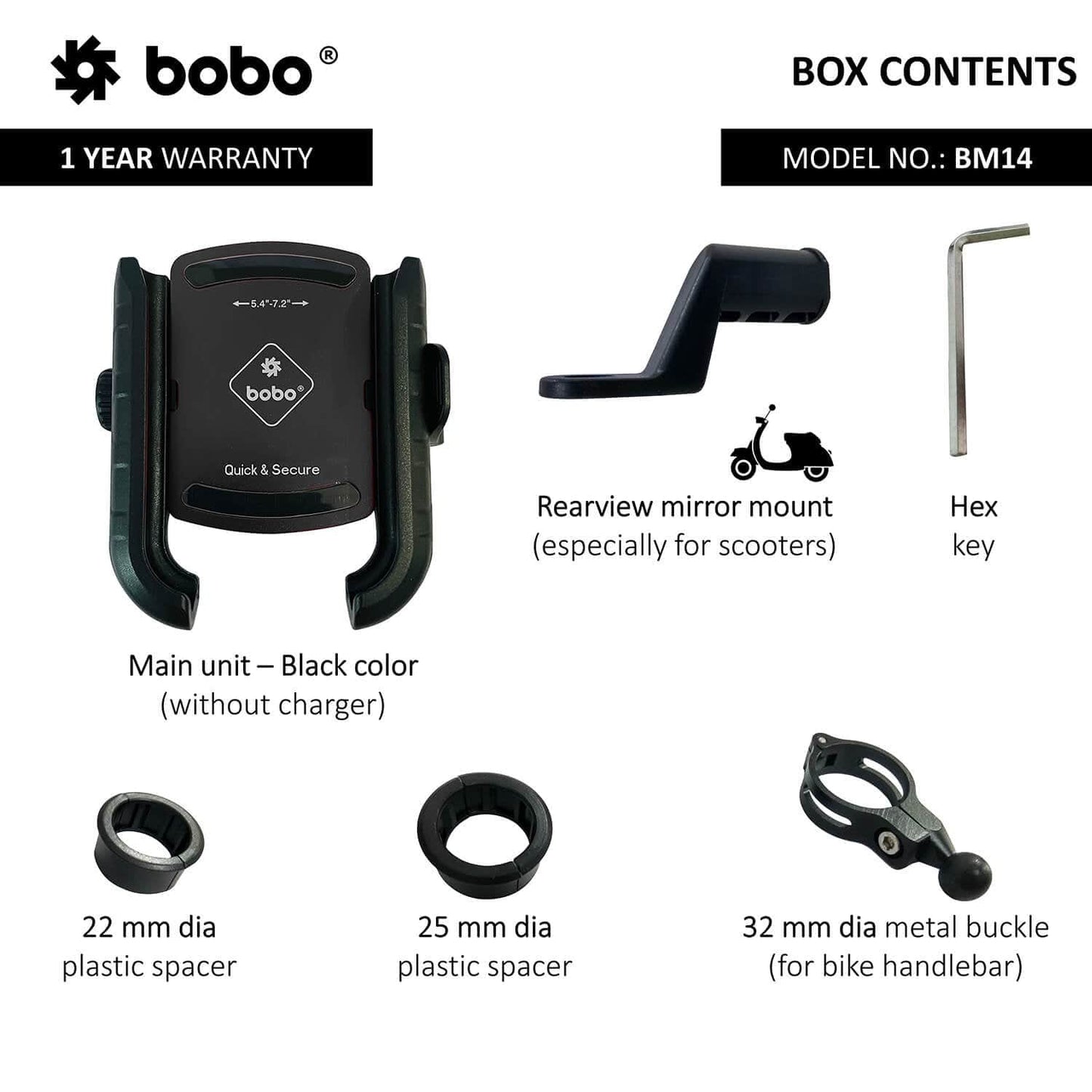 Destination Moto BOBO BM14 Quick Release Enhanced BM4 Bike / Cycle Phone Holder Motorcycle Mobile Mount