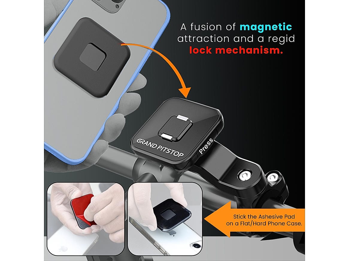 Destination Moto Grandpitstop  Quick Lock GEN-1 with in-built MAGNETIC LOCK Technology Handlebar Motorcycle Mobile Holder