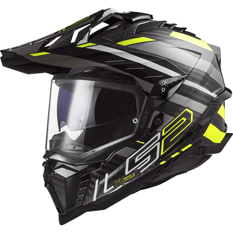 Destination Moto LS2 MX701 EXPLORER CARBON EDGE GLOSS BLACK HI-VIZ YELLOW HELMET (PRE ORDER)