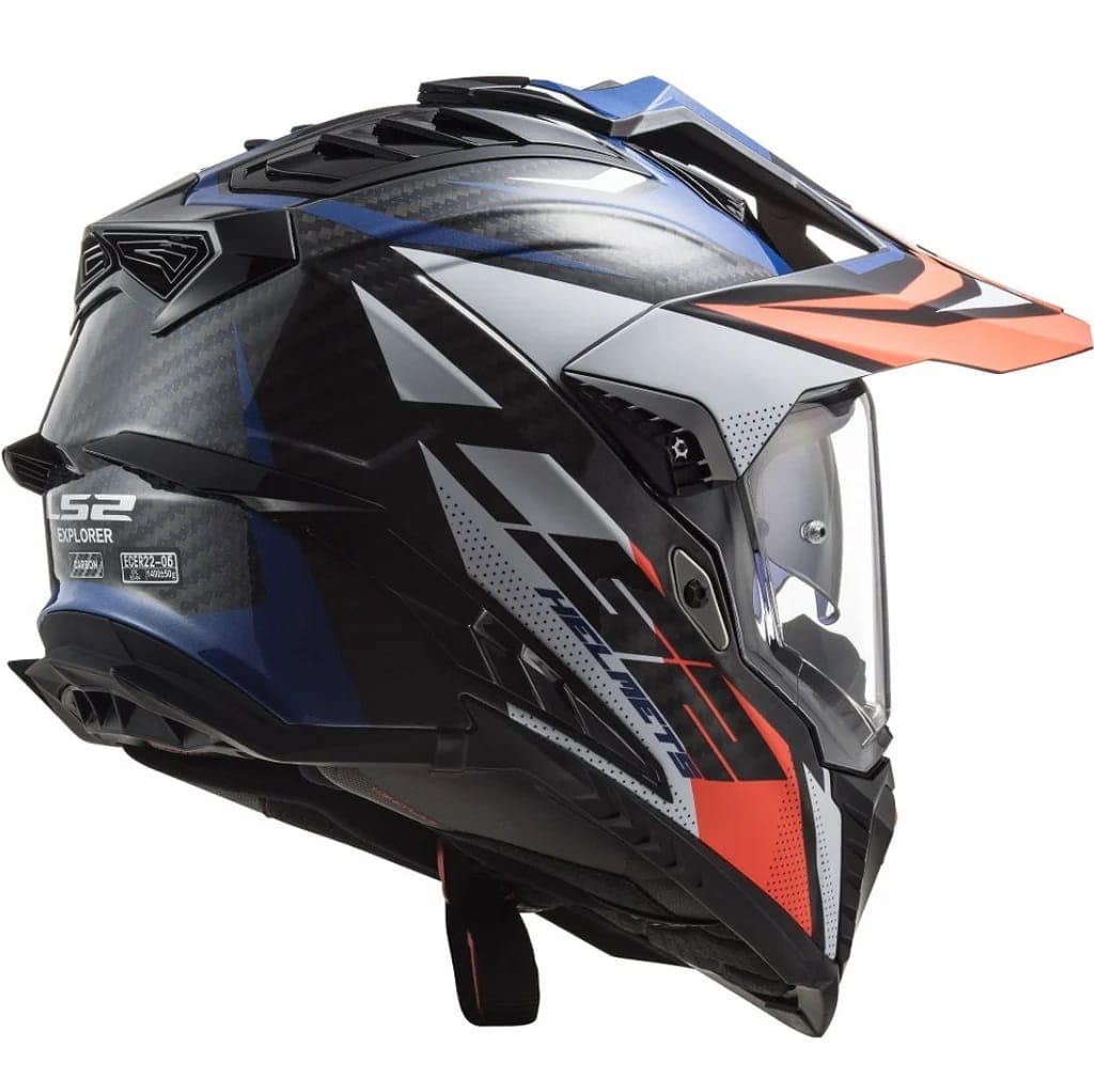 Destination Moto LS2 MX701 EXPLORER CARBON FOCUS GLOSS BLUE WHITE RED HELMET (PRE ORDER)