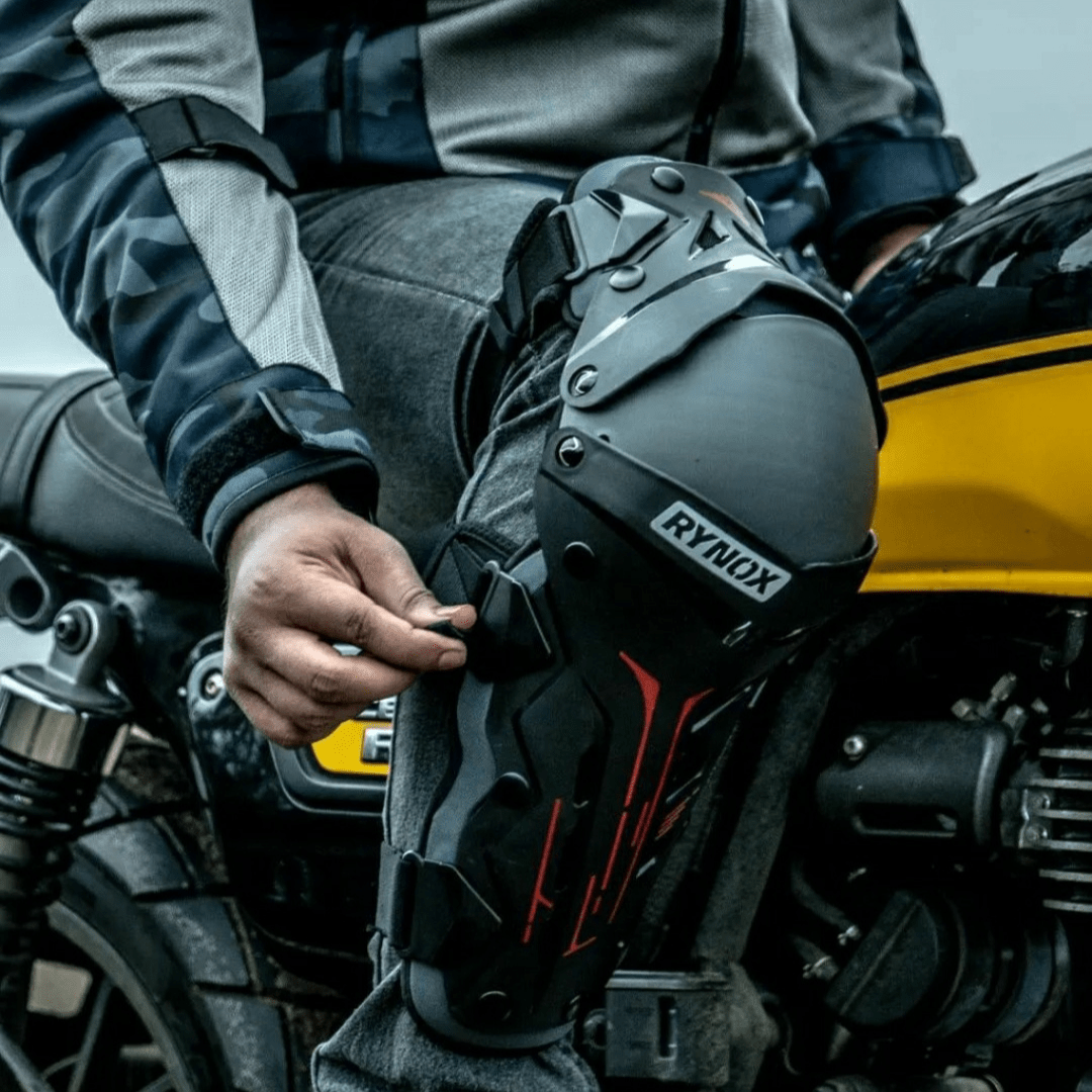 Rynox Bastion Bionic Knee Guards Black Red Destination Moto