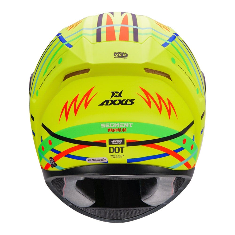 Destination Moto Axxis Segment Mandalha Fluorescent Yellow Motorcycle Helmet