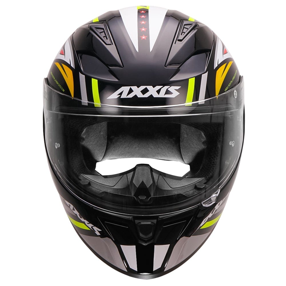 Destination Moto Axxis Segment Sharp Gloss Black White Fluorescent Green Motorcycle Helmet
