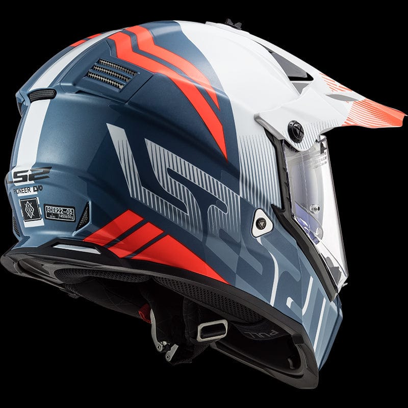 Destination Moto LS2 MX436 PIONEER EVO EVOLVE Matt WHITE COBALT Helmet