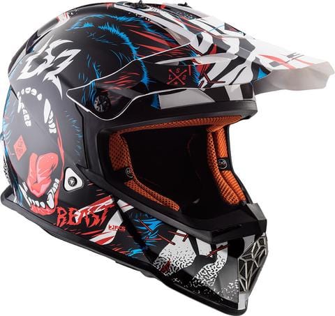 LS2 Offroad Helmet MX437 Fast Beast Matt Black White - Destination Moto