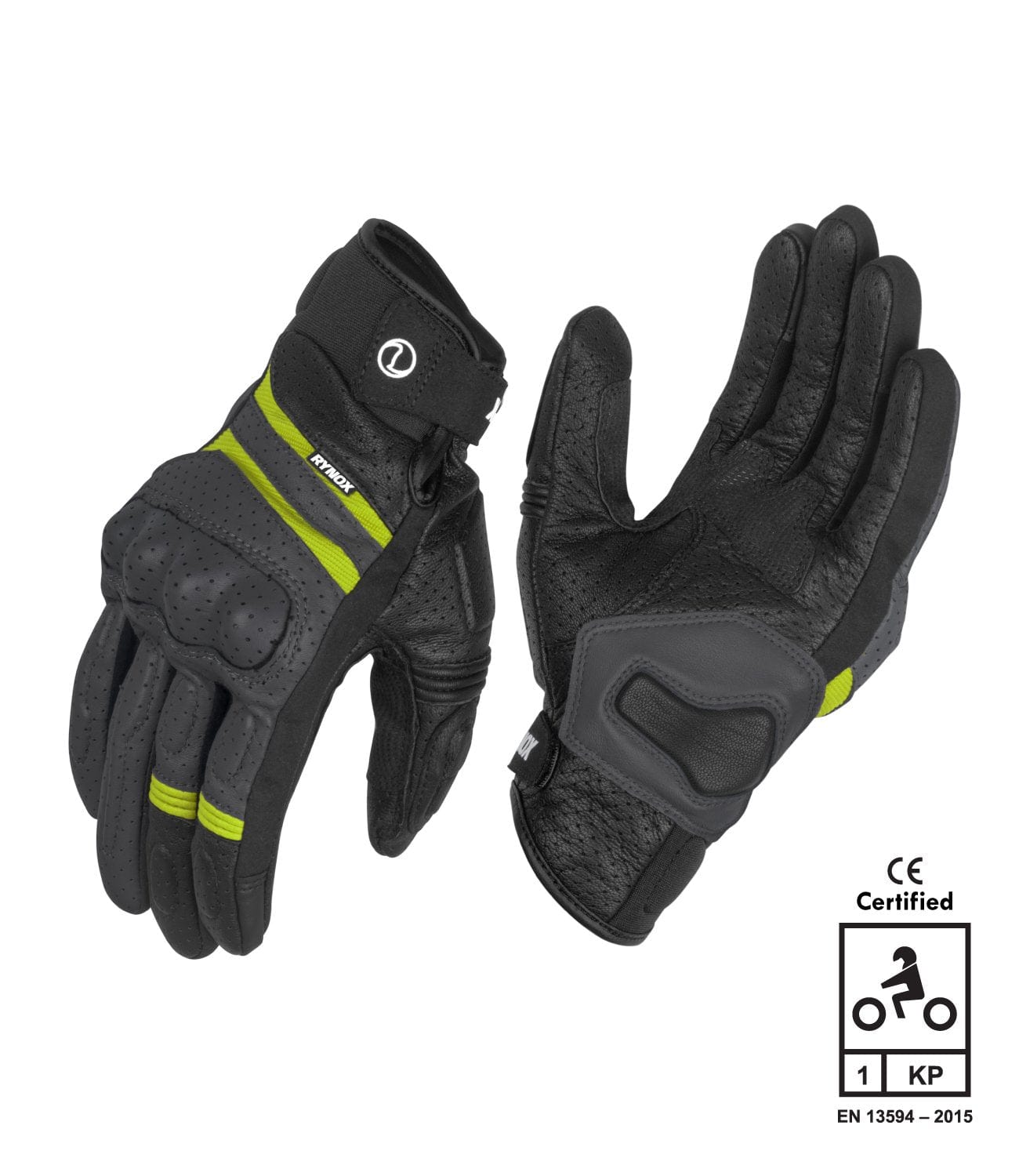 Rynox Air GT Gloves Grey Hi-Viz Green - Destination Moto