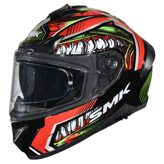 Destination Moto SMK Typhoon Helmet Raptor Matt Black Red MA233 (With Double D Ring)