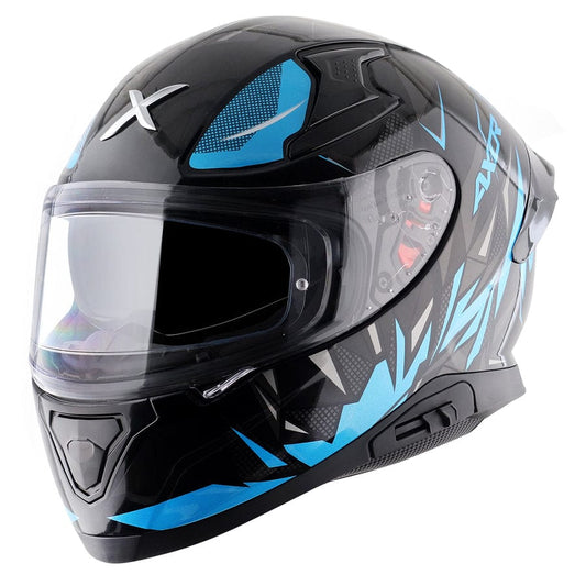Destination Moto AXOR Apex Hunter Gloss Black Neon Blue Helmet