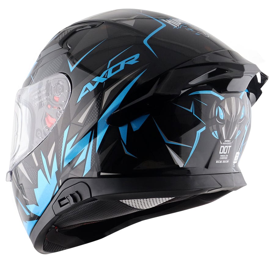 Destination Moto AXOR Apex Hunter Gloss Black Neon Blue Helmet