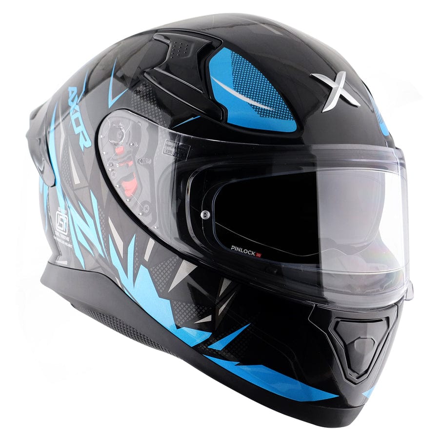 Destination Moto AXOR Apex Hunter Gloss Black Neon Blue Helmet