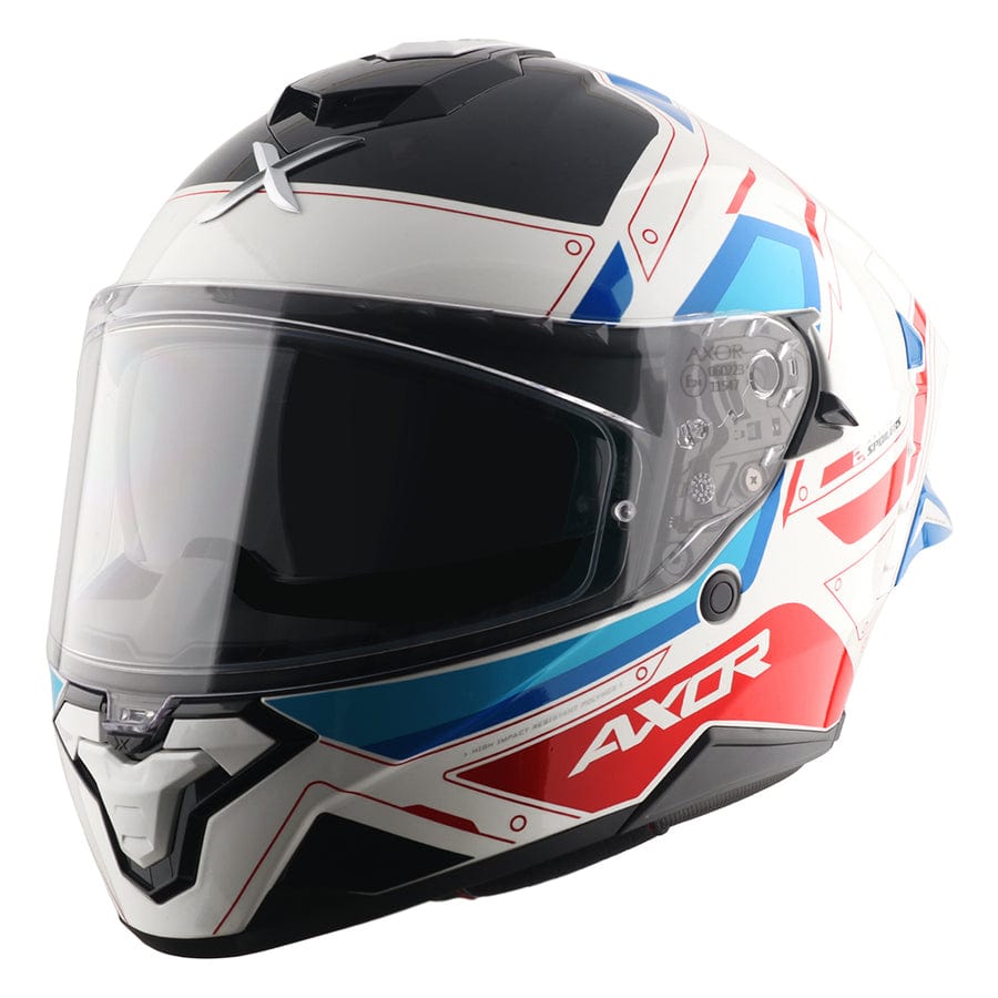 Destination Moto AXOR Brutale Ryden White Blue Red Dual Spoiler Helmet