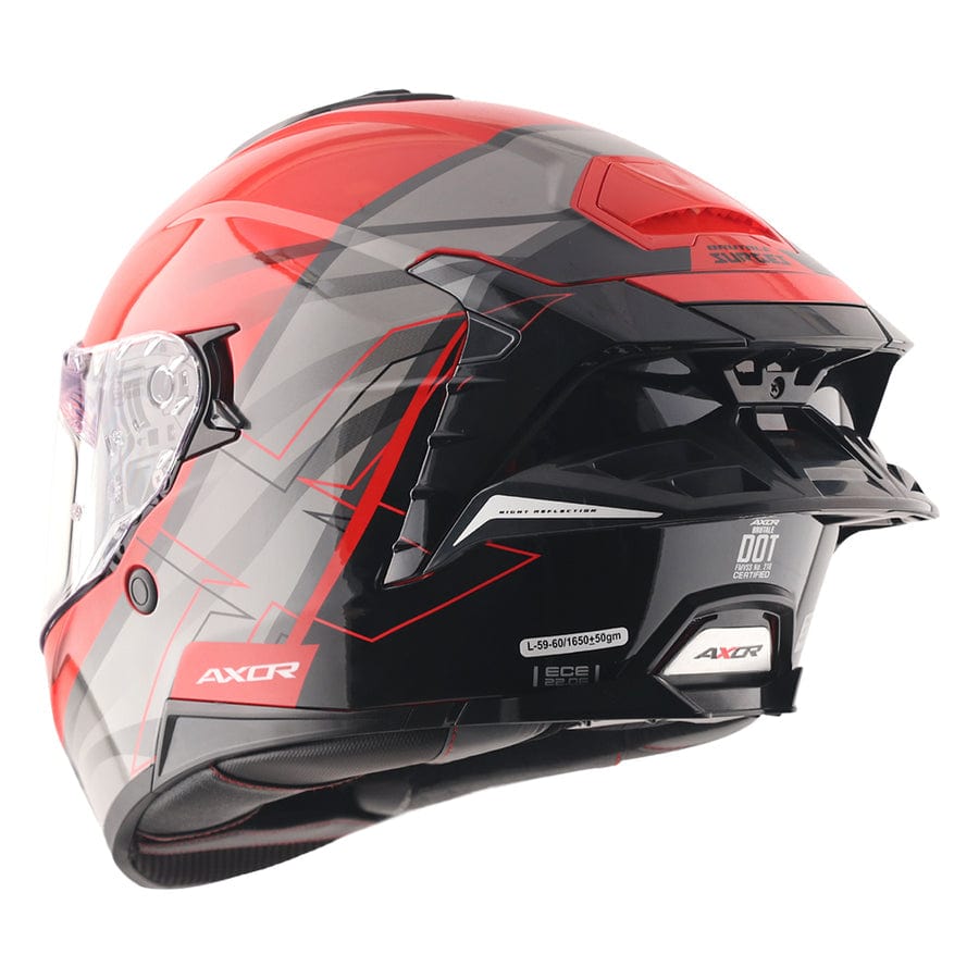 Destination Moto AXOR Brutale Surges Gloss White Red Dual Spoiler Helmet