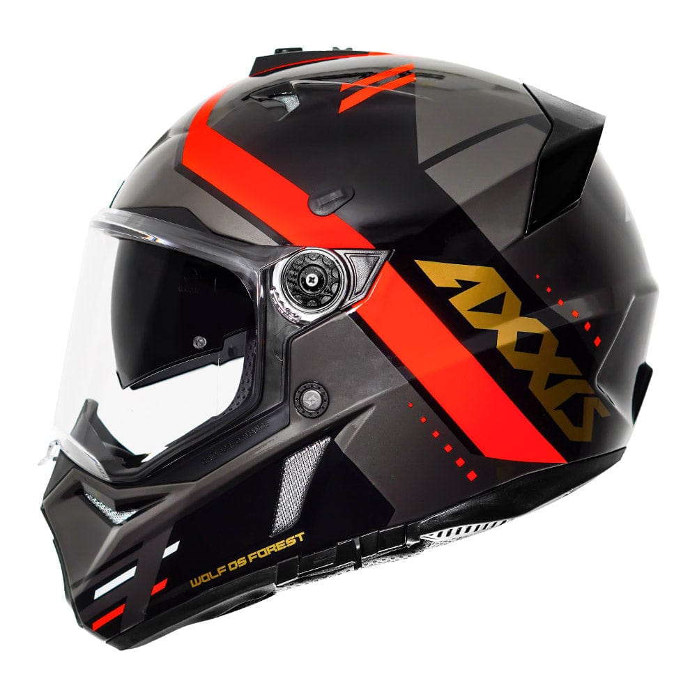 Destination Moto AXXIS WOLF DUAL SPORT FOREST GLOSS FLUORO RED HELMET