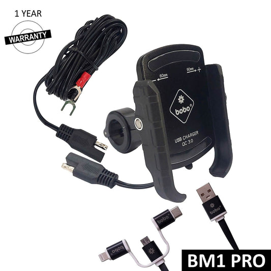 Destination Moto Bobo BM1 Pro Jaw-Grip Bike Phone Holder (with fast USB 3.0 charger, SAE connector & Fast USB Cable) Motorcycle Mobile Mount