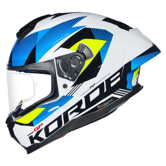 Destination Moto Korda Sonic GP Brave Gloss White Blue Yellow Helmet