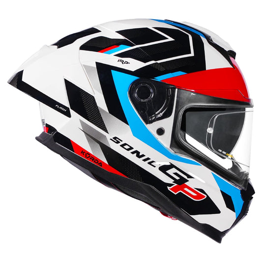 Destination Moto Korda Sonic GP Flash Gloss White Red Blue Helmet