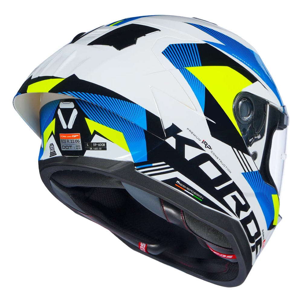 Destination Moto Korda Sonic GP Zhark Gloss White Blue Neon Helmet