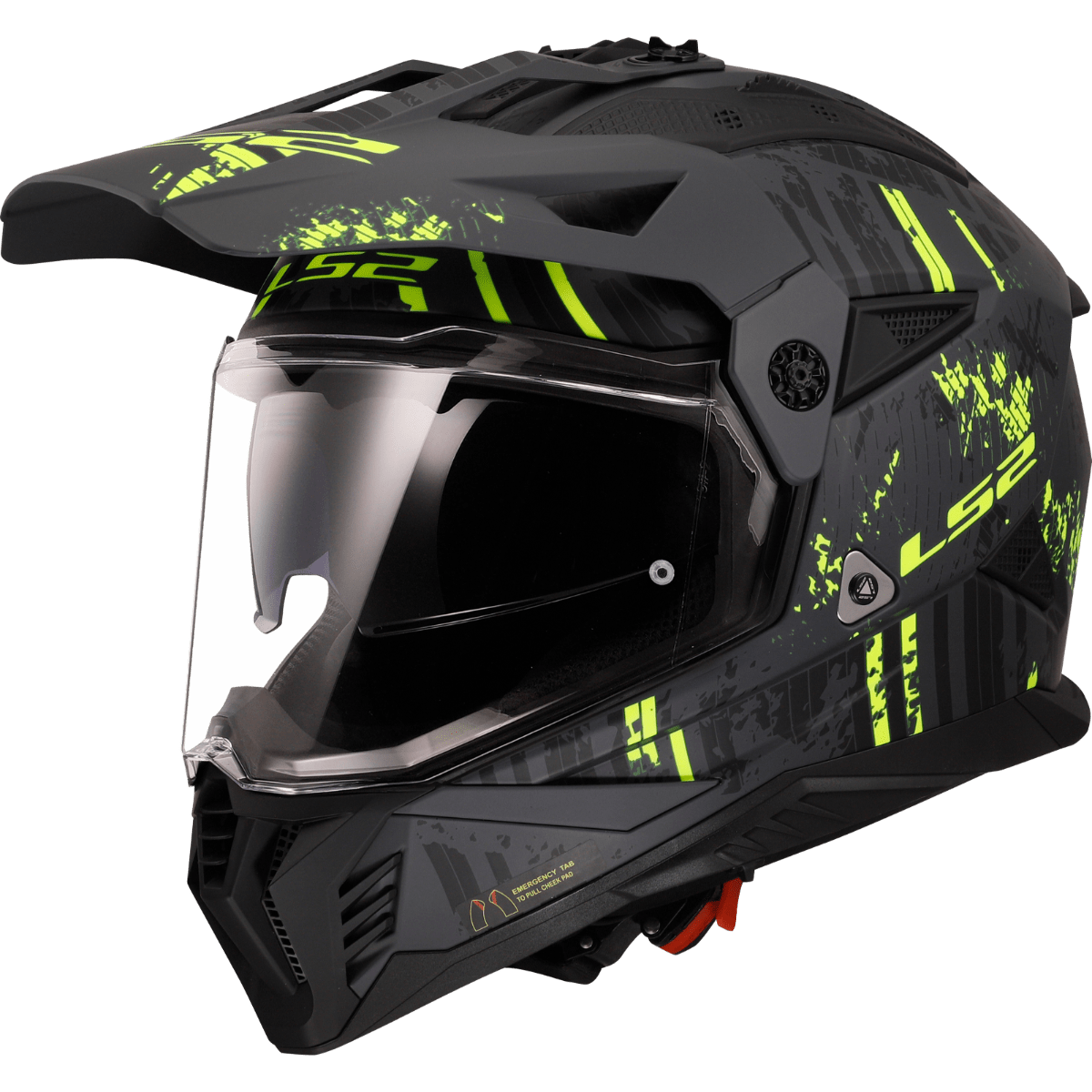 Destination Moto LS2 MX436 PIONEER II CRAZY MATT BLACK HI VIZ YELLOW HELMET