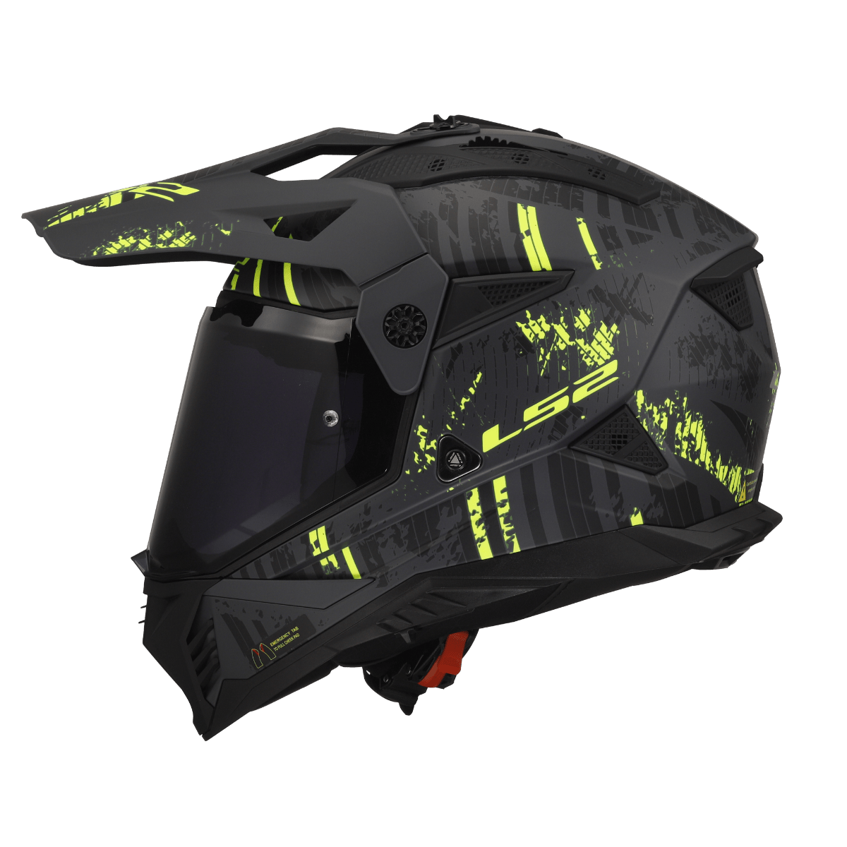 Destination Moto LS2 MX436 PIONEER II CRAZY MATT BLACK HI VIZ YELLOW HELMET