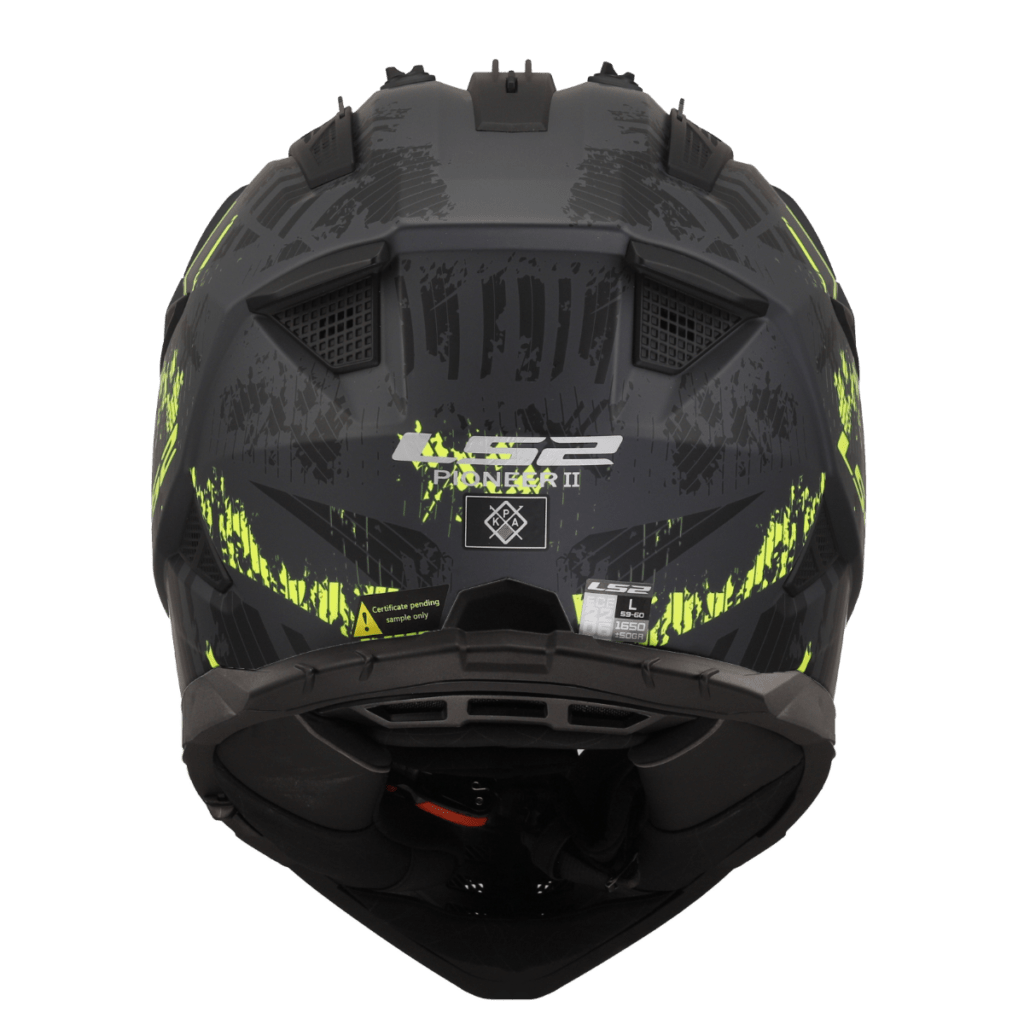 Destination Moto LS2 MX436 PIONEER II CRAZY MATT BLACK HI VIZ YELLOW HELMET