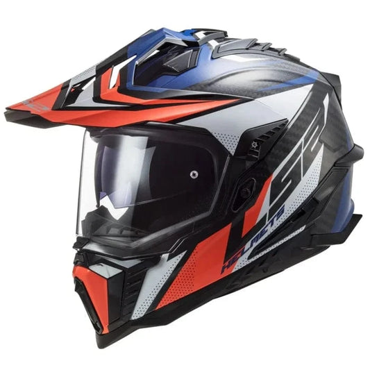Destination Moto LS2 MX701 EXPLORER CARBON FOCUS GLOSS BLUE WHITE RED HELMET (PRE ORDER)