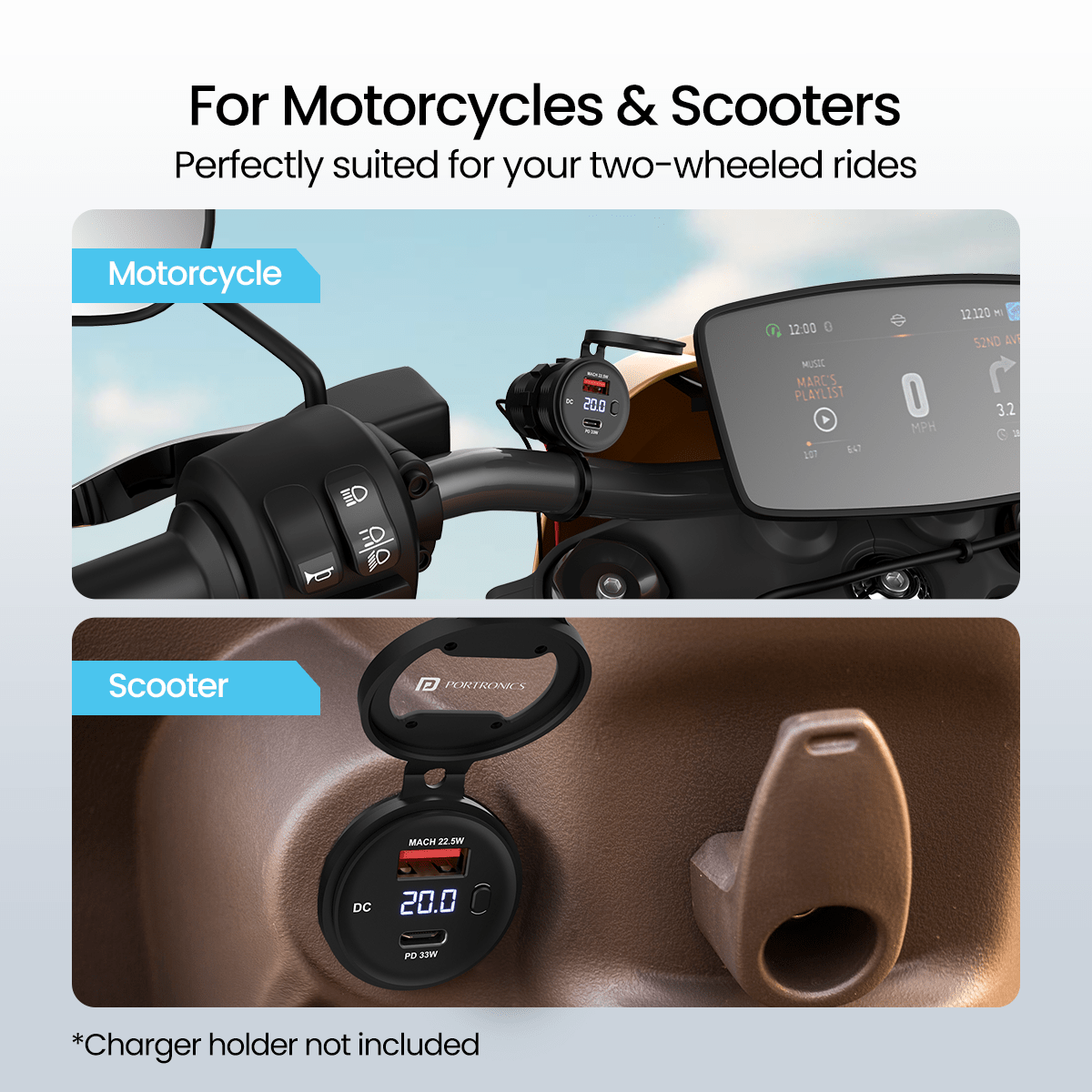 Destination Moto Portronics Spark Motorcycle Mobile Charger