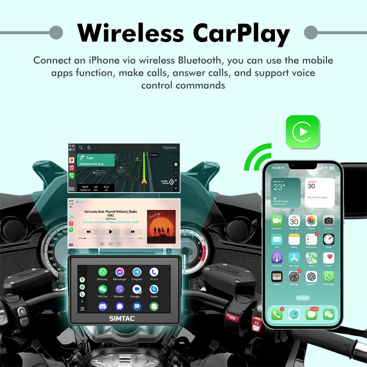 Destination Moto Simtac Motorcycle GPS CarPlay & Android Auto System – M2