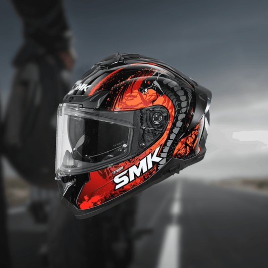 Destination Moto SMK Typhoon Helmet Reptile Gloss Black Orange Red GL273