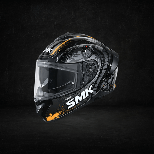 Destination Moto SMK Typhoon Helmet Reptile Matt Black Grey Orange  MA267