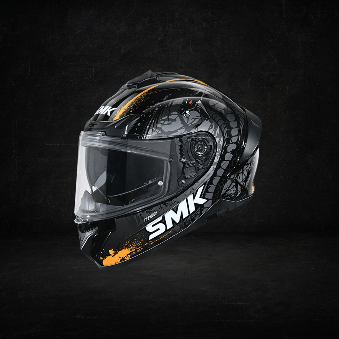 Destination Moto SMK Typhoon Helmet Reptile Matt Black Grey Orange  MA267