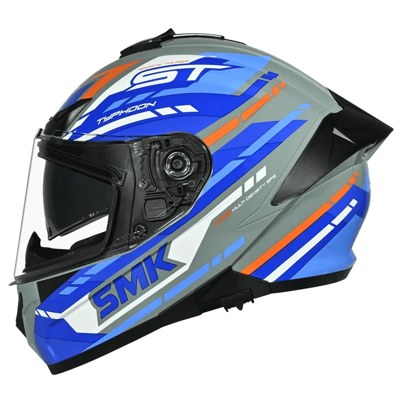 Destination Moto SMK TYPHOON SPORTS TOURER GLOSS GREY BLUE WHITE HELMET GL651