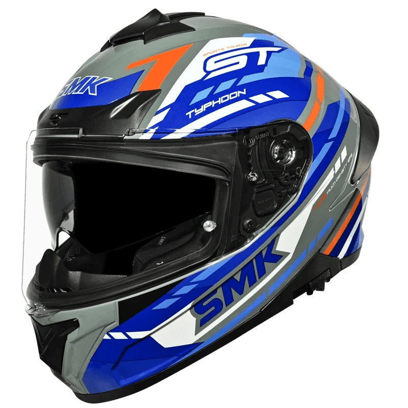 Destination Moto SMK TYPHOON SPORTS TOURER GLOSS GREY BLUE WHITE HELMET GL651