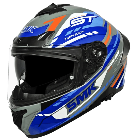 Destination Moto SMK TYPHOON SPORTS TOURER GLOSS GREY BLUE WHITE HELMET GL651