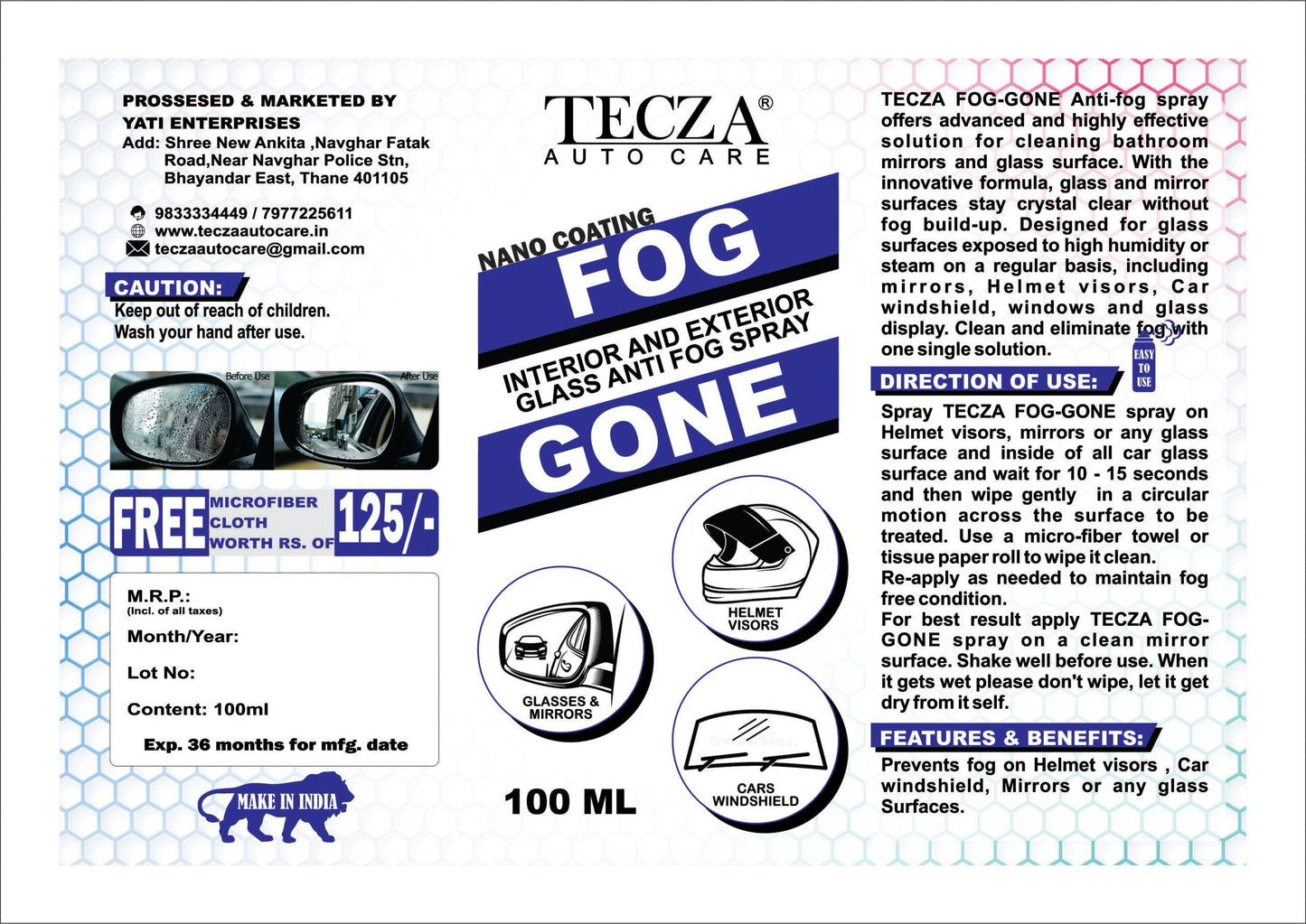 Destination Moto TECZA FOG GONE ANTI FOG 100ML
