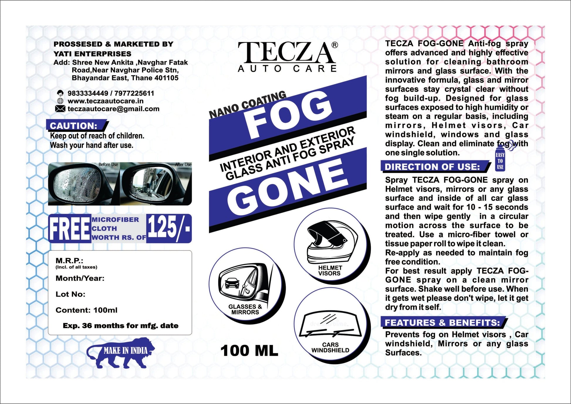 Destination Moto TECZA FOG GONE ANTI FOG 100ML