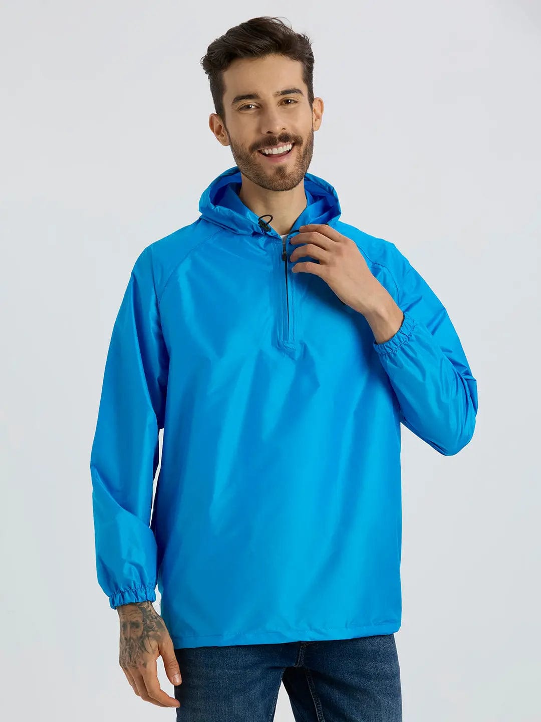 Destination Moto Zeel Men’s Lightweight Rain Jacket – Water Resistant, Travel Friendly (BLUE)