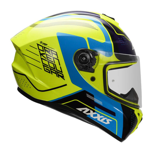 Destination Moto AXXIS DRAKEN S COUGAR GLOSS FLOURO NEON YELLOW HELMET