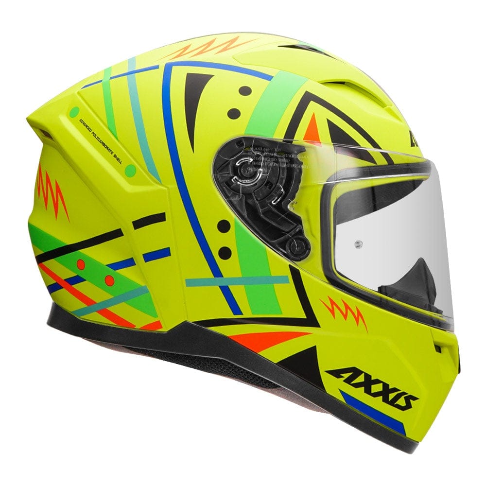 Destination Moto Axxis Segment Mandalha Fluorescent Yellow Motorcycle Helmet