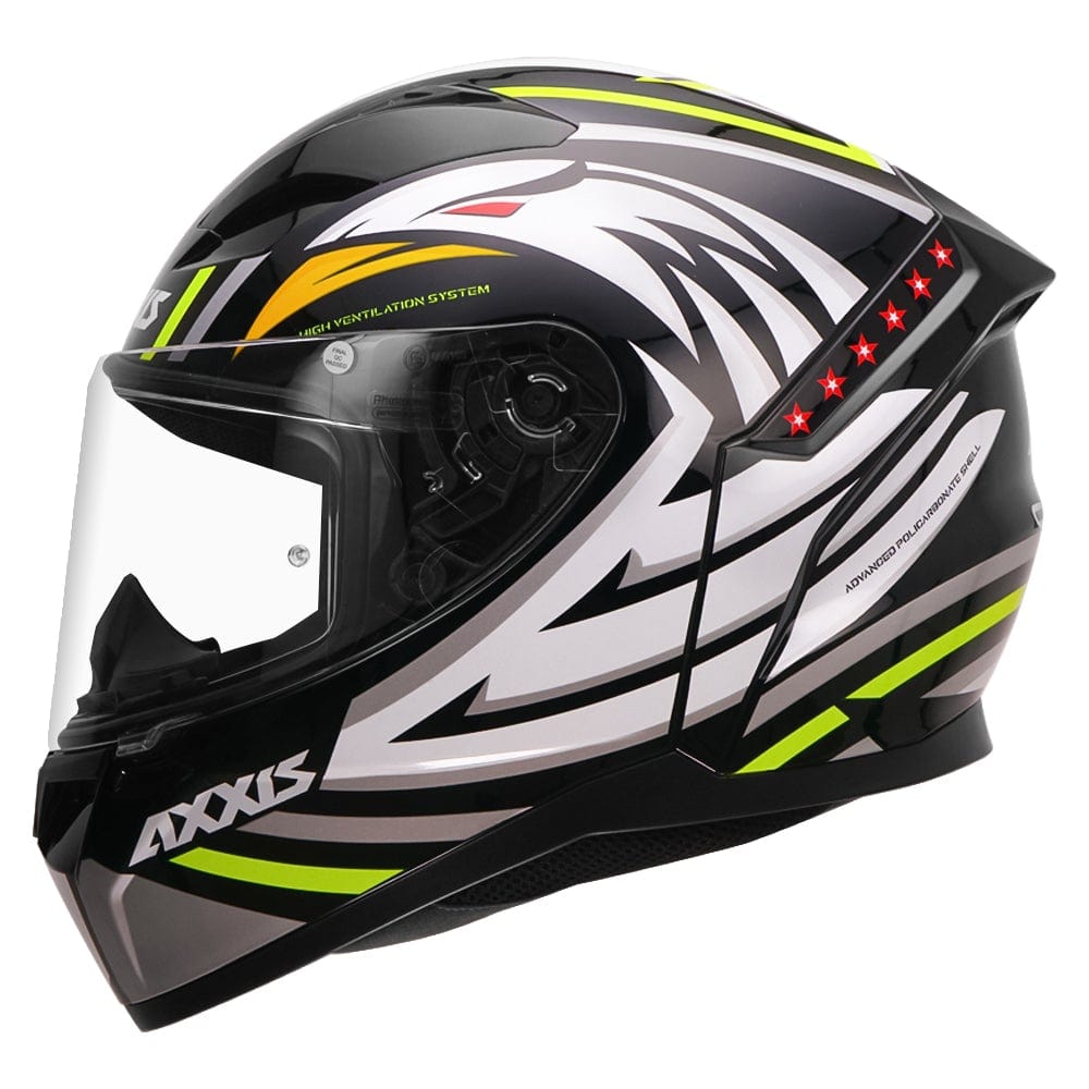 Destination Moto Axxis Segment Sharp Gloss Black White Fluorescent Green Motorcycle Helmet