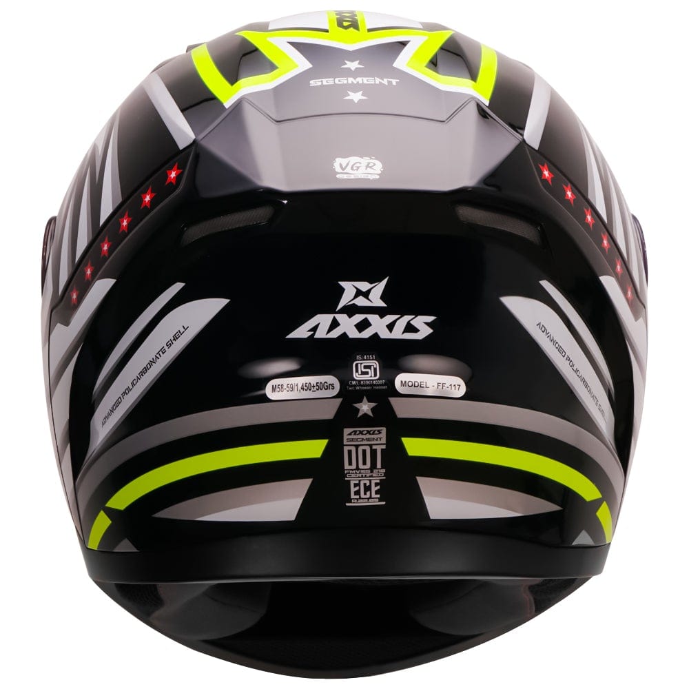 Destination Moto Axxis Segment Sharp Gloss Black White Fluorescent Green Motorcycle Helmet