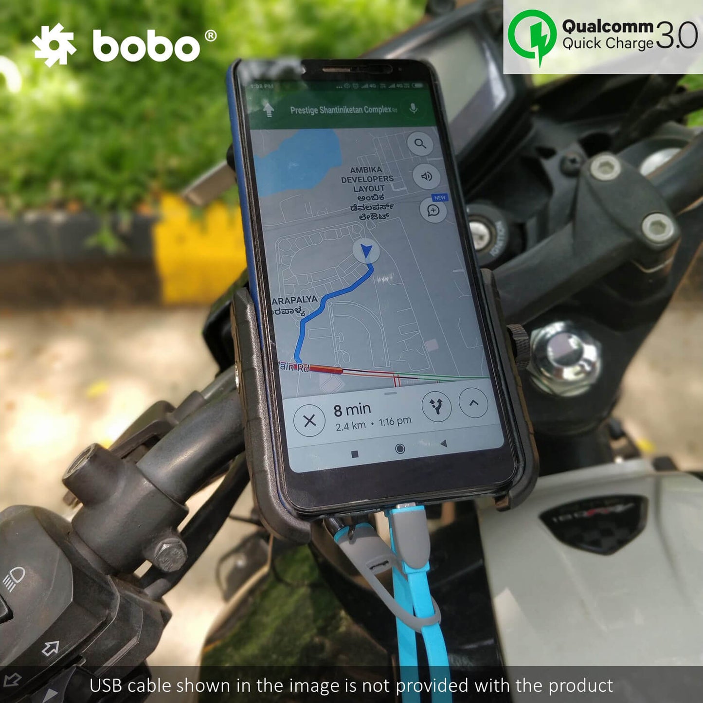 Bobo Gears BOBO BM1 Jaw-Grip Bike Phone Holder (with fast USB 3.0 charger) Motorcycle Mobile Mount