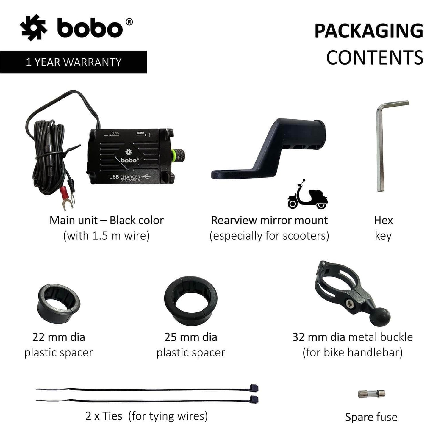 Bobo Gears BOBO BM2 Claw-Grip Aluminium Bike Phone Holder (with 2.5A USB charger) Motorcycle Mobile Mount