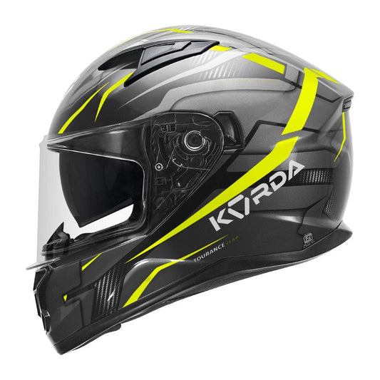 Destination Moto KORDA TOURANCE LEAD GLOSS BLACK GREY FLUORO YELLOW HELMET