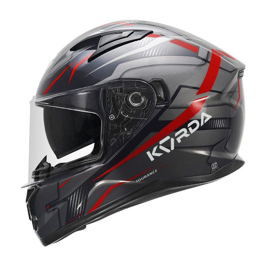 Destination Moto KORDA TOURANCE LEAD GLOSS BLACK GREY RED HELMET