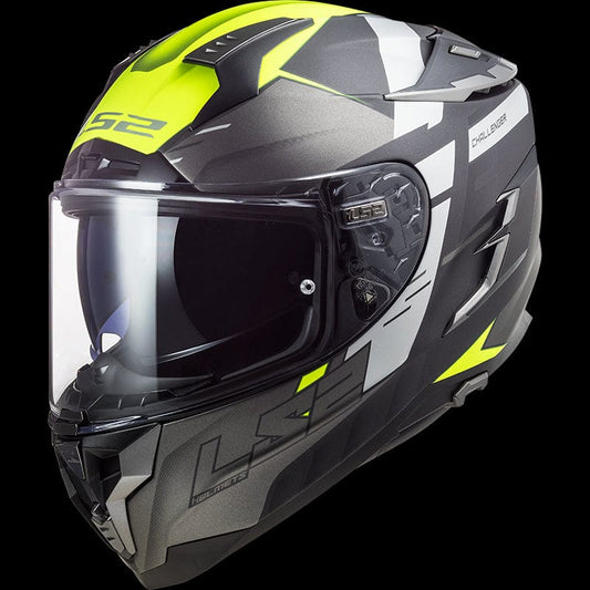 Destination Moto LS2 FF327 CHALLENGER ALLERT MATT TITANIUM H-V YELLOW HELMET