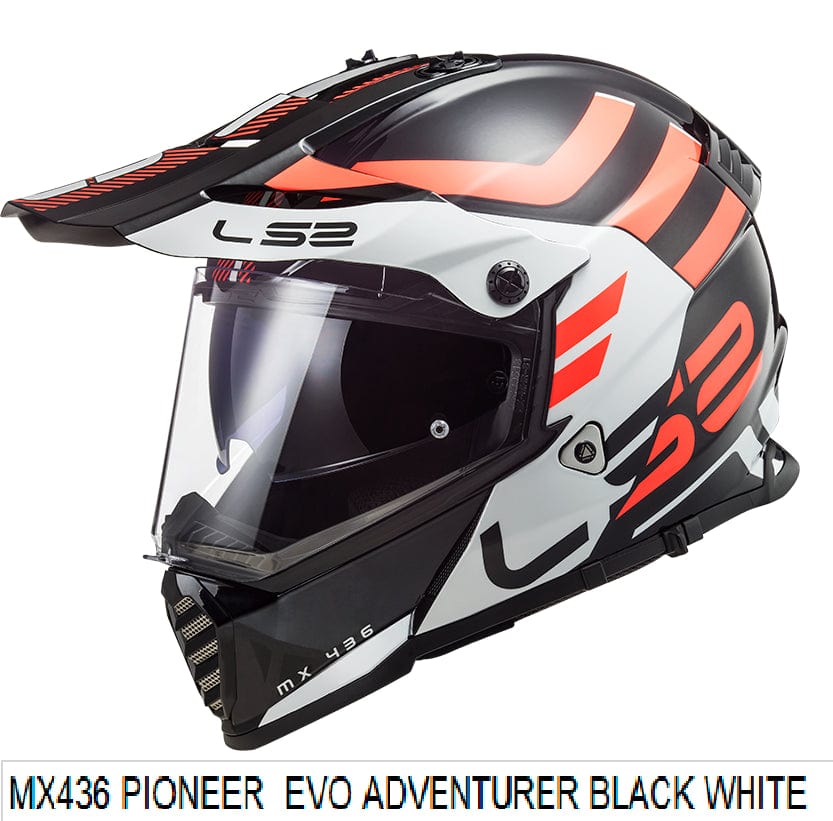 Destination Moto LS2 MX436 PIONEER EVO Adventurer Gloss Black White Helmet